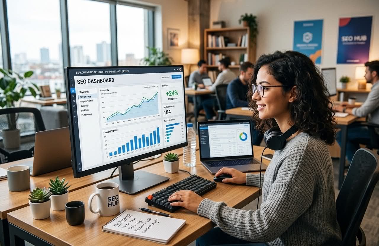 seo specialist working in office